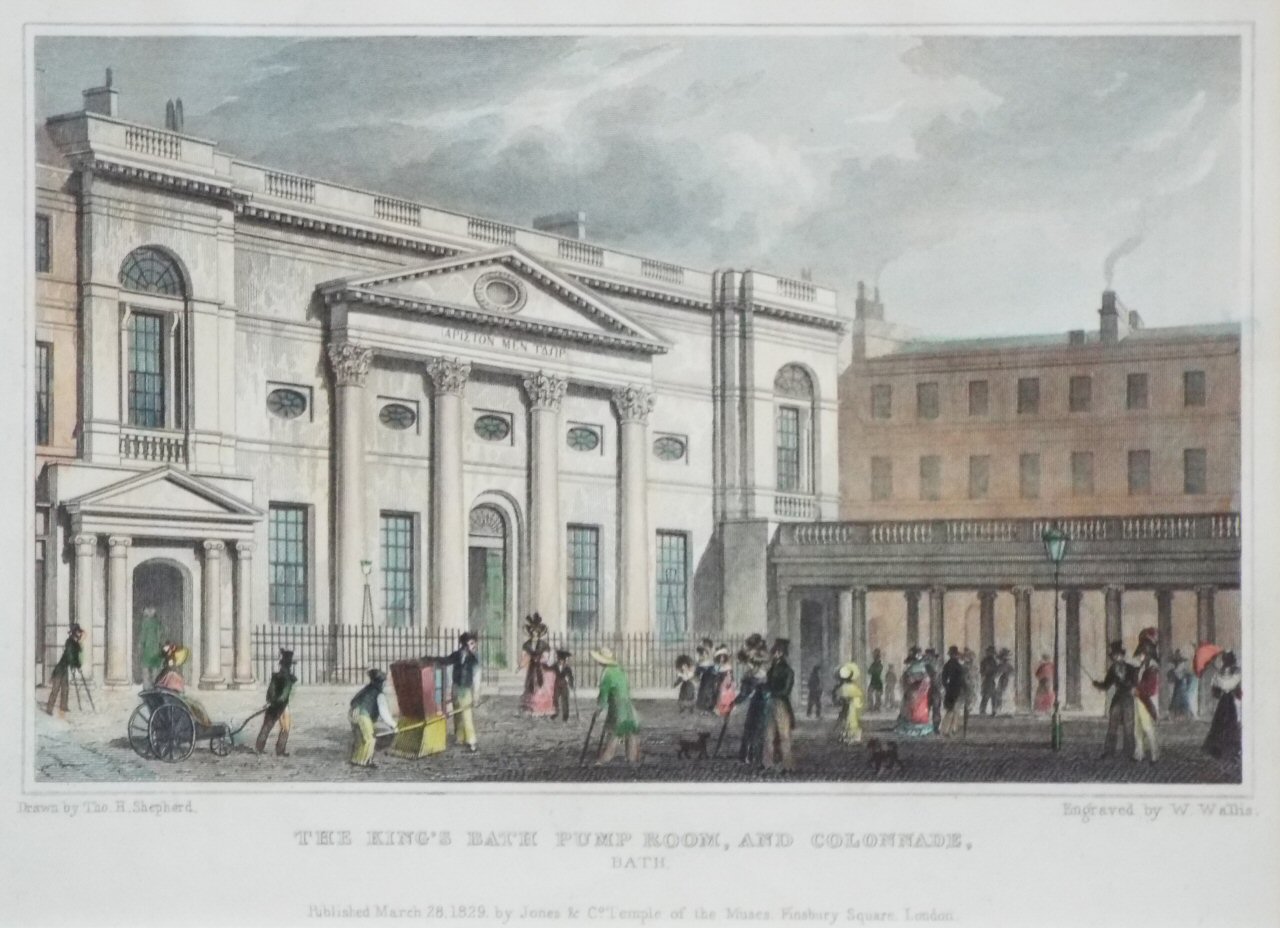 Print - The King's Bath Pump Room, and Colonnade, Bath. - Wallis